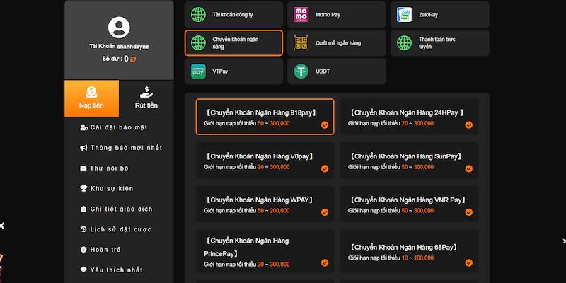 Thủ tục giao dịch nạp tiền 77bet qua internet banking